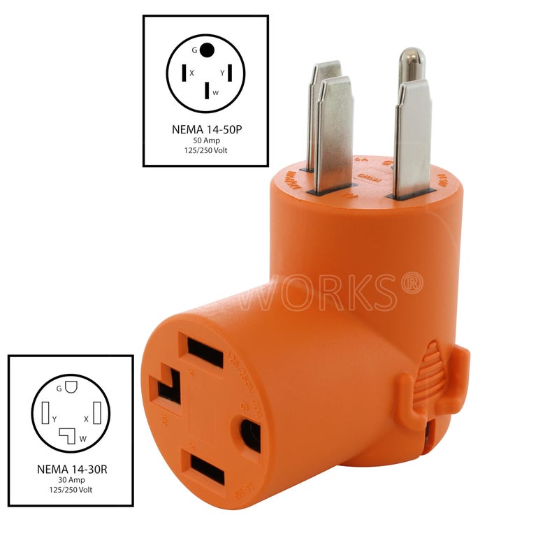 AC WORKS NEMA 14-50P 50 أمبير 4-شوكات موصل/ مولد/ قابس EV إلى 14-30R 4-شوكات مخرج مجفف (مضغوط) - Image 2